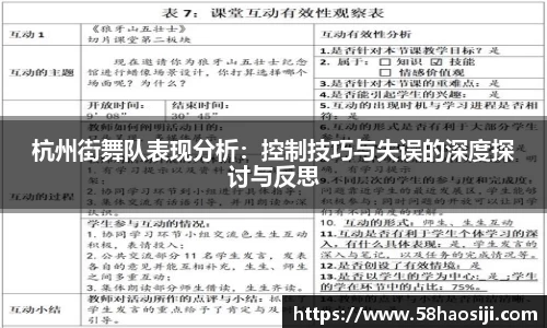 杭州街舞队表现分析：控制技巧与失误的深度探讨与反思